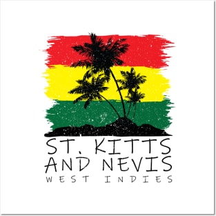 St Kitts and Nevis National Colors with Palm Silhouette Posters and Art